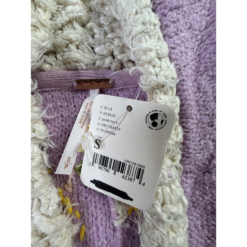 Free People Buttercup Embroidered Lavender Pullover Hoodie Sweater Womens S NWT - Picture 3 of 11